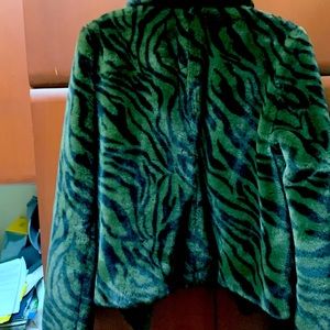 Faux fur zebra striped jacket.